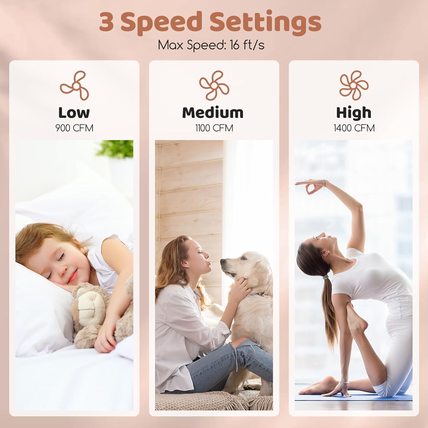 Tangkula 16-Inch Metal Pedestal Fan, Industrial Metal Standing Fan with Adjustable Height, 3 Speeds, 75° Oscillation & 20° Head Tilt, Floor Fan with Weighted Base for Living Room Office (Copper)