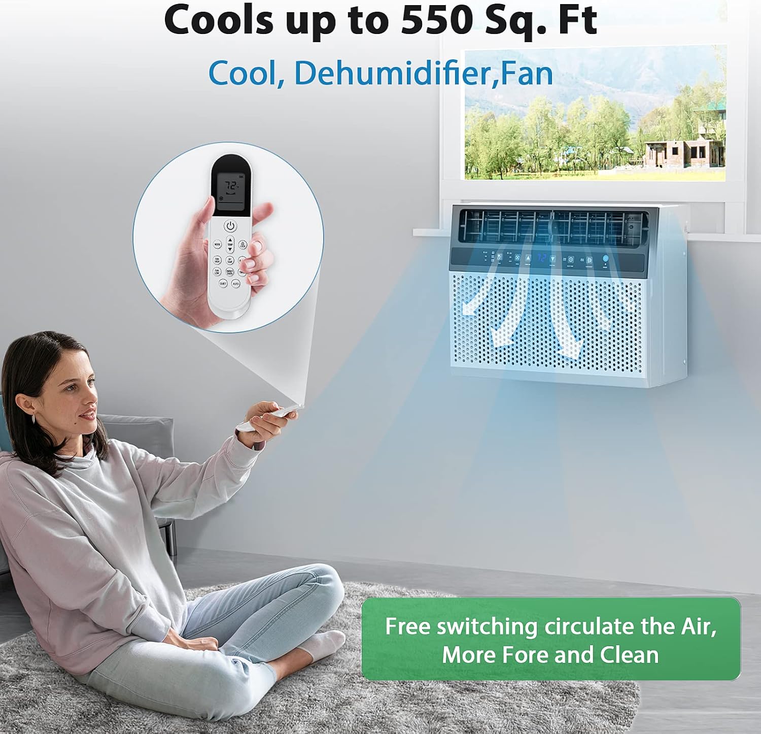 Joy Pebble Window Air Conditioner 12000 BTU, 3-IN-ONE Ac Window Unit for Room Cools up to 550 Sq.Ft,Dehumidifier&Fan with Energy Saving mode,3 Fan Speeds& Quiet Operation