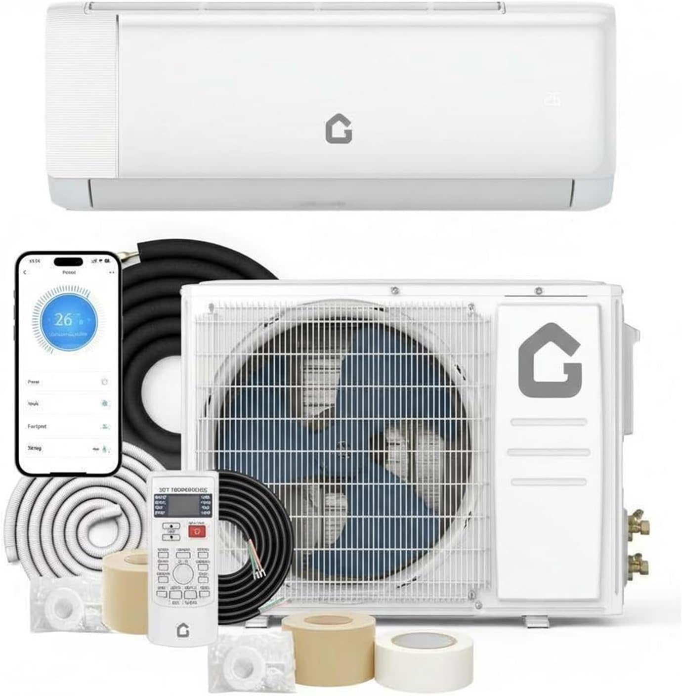 9000 BTU Mini Split Air Conditioner and Heater, 18.5 SEER2 Ductless Inverter AC with WiFi, 230V Installation Kit Included, Cools Up to 450 Sq.Ft, QE Series