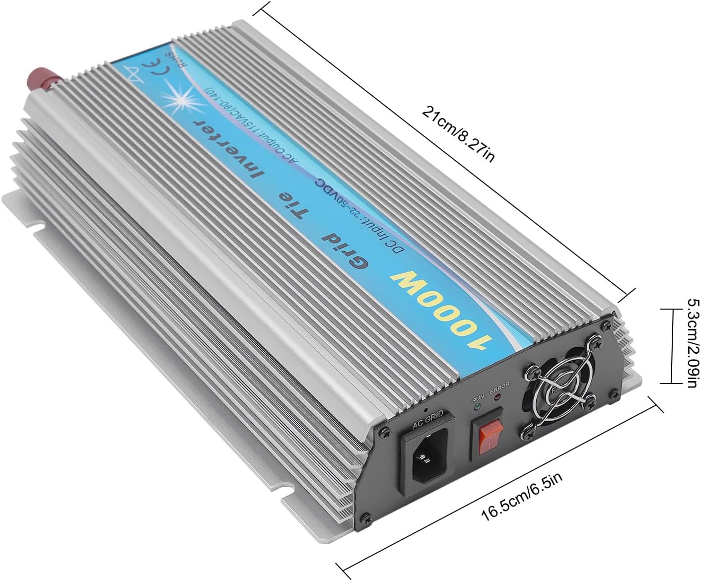 1000W Solar Grid Tie Micro Inverter, Solar Power Inverters w/Heat Dissipation Holes MPPT DC 22-50VDC PV Input, Automatic Identification Power Inverters for Residential, Commercial Areas