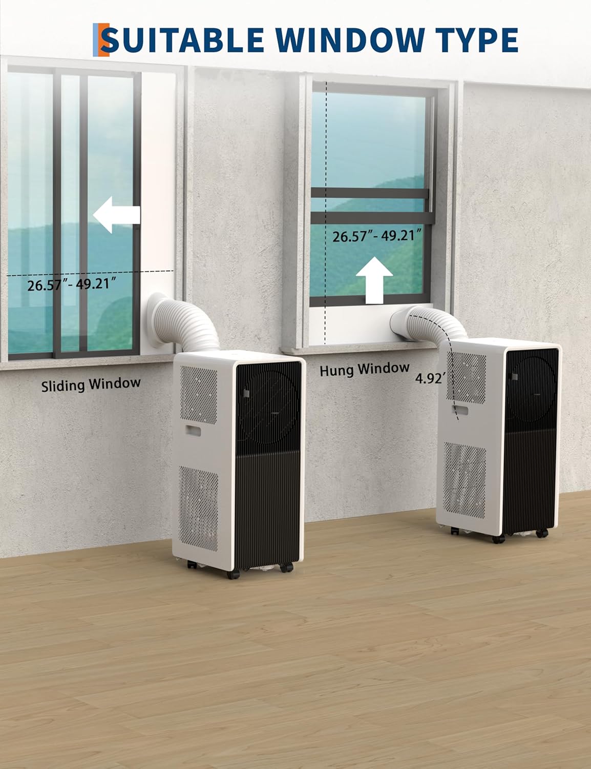 14,000 BTU Drainage-free Portable Air Conditioner for Indoor Rooms, 3 in-1 AC Unit for Bedroom 225-300 Sq.Ft, Dehumidifier, Fan, Sleep Mode, 24 Timer, Remote Control, Window Kits, Black