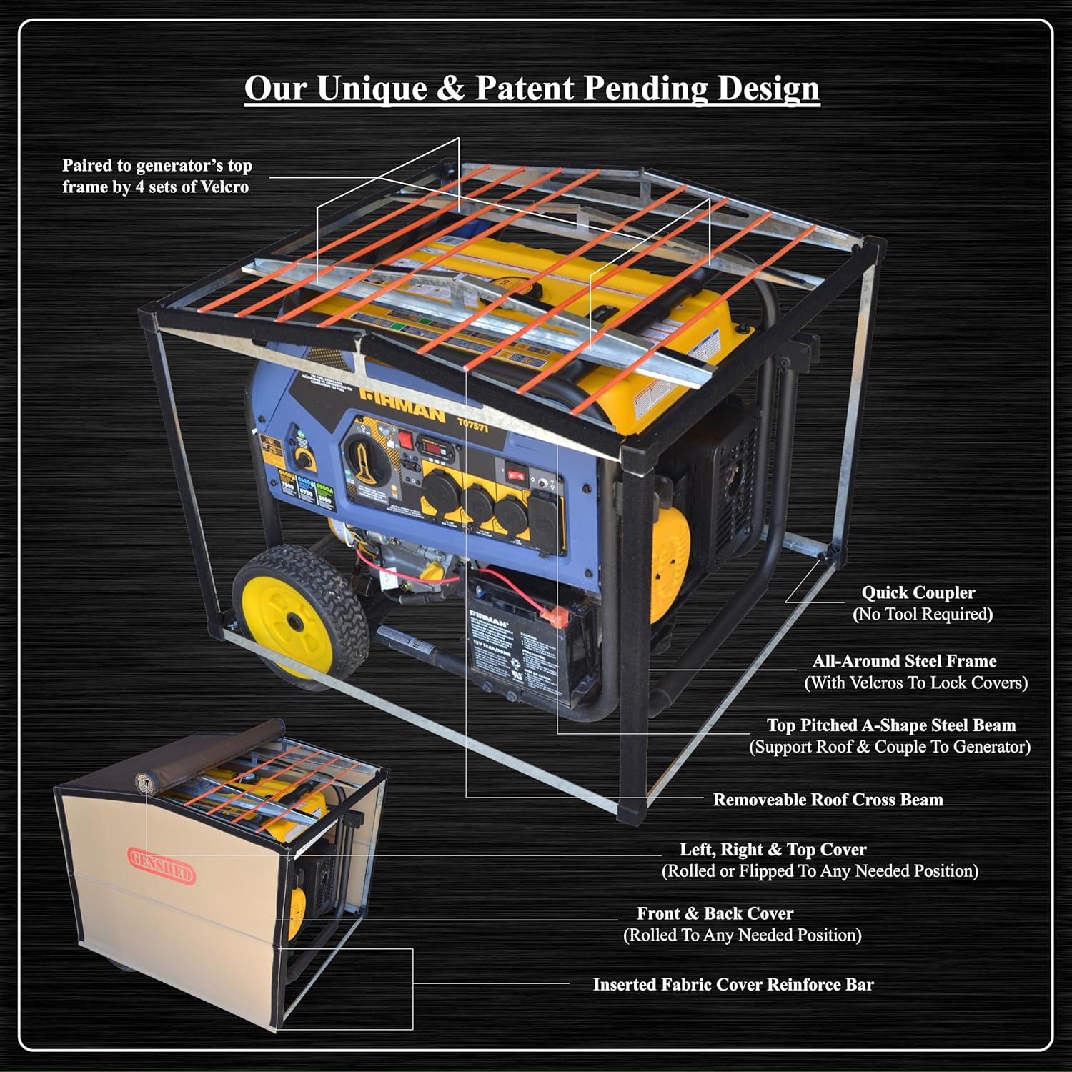 Generator Shed - Combining Generator Covers While Running & Generator Covers for Outside Storage into one. A Compact Generator Running Cover & Enclosure Built On Steel Frame (GCM)