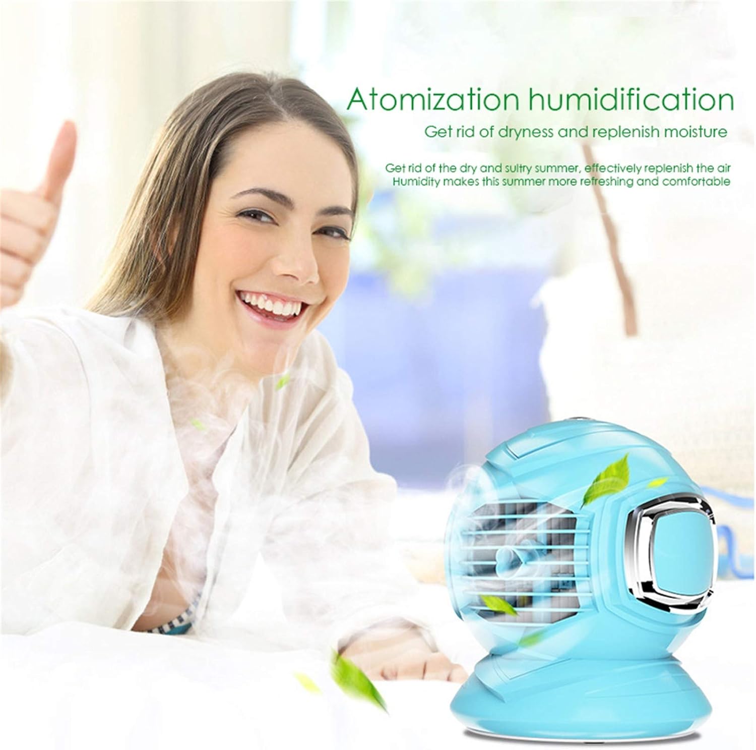 Portable Air Conditioner, Rechargeable Mini Personal Air Cooler Fan with 3 Speed Modes, USB Powered Humidifier, Auto Oscillation Desk Fan for Room Office (Blue)