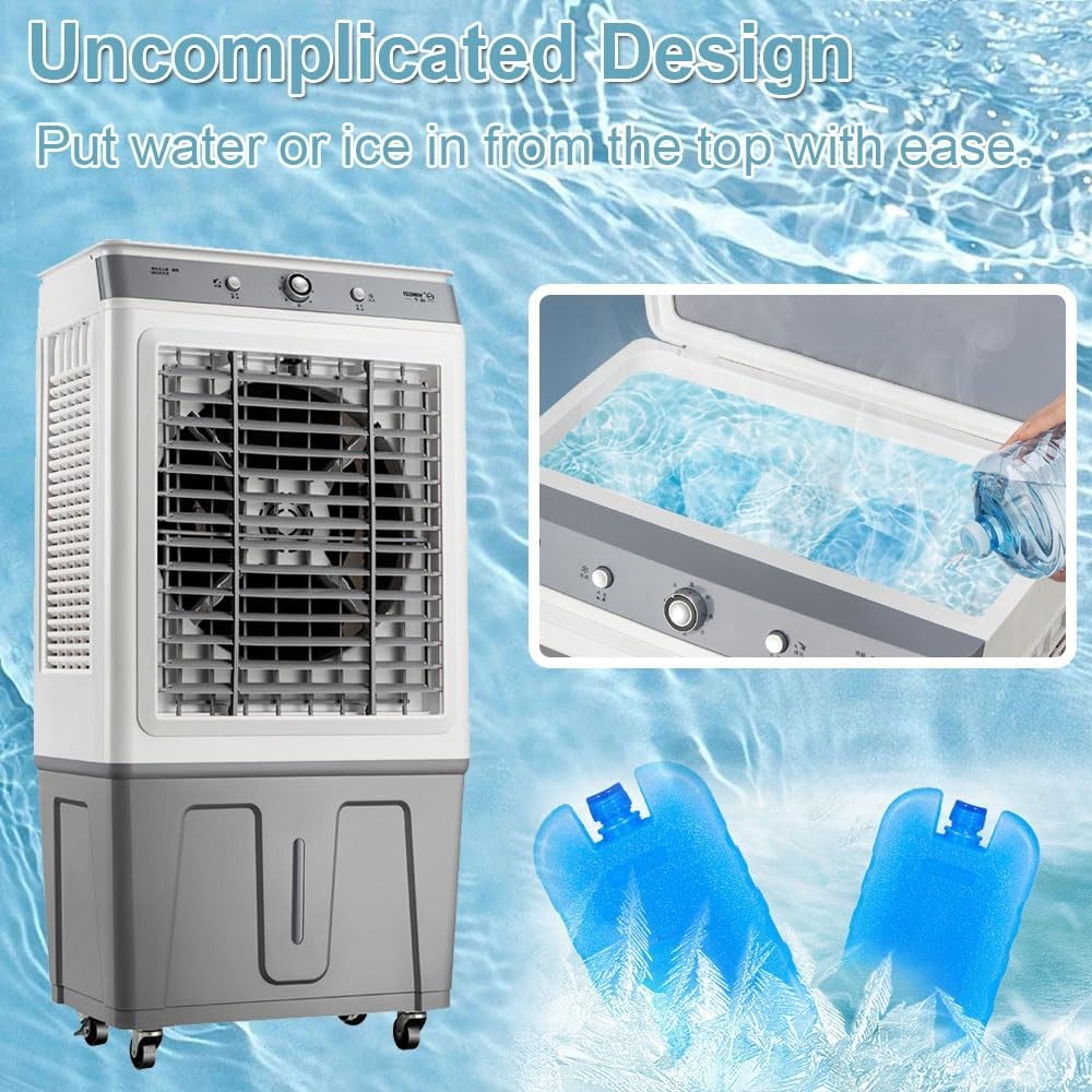 Evaporative Air Cooler Portable, Energy Saved Cooling Fan With 9 Gal Tank, Swamp Cooler With Universal Wheel, Portable Air Conditioner For Bedroom Home Office