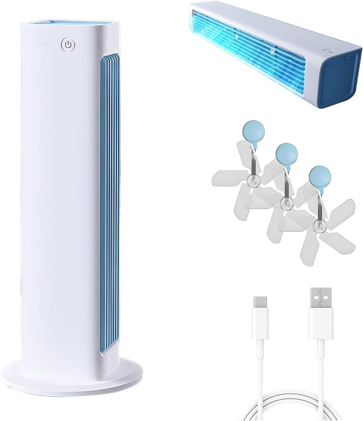 Portable Kitchen Cooling Air Conditioner, 3 Speeds with Air Conditioner Wind Deflector, Turbo Compression Cooling, USB Rechargeable Suitable for Kitchen, Bedroom and Living Room (white)