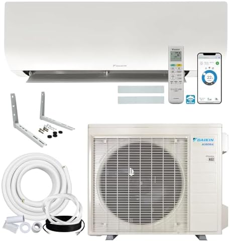 Daikin 9,000 BTU 21 SEER2 Aurora Low Ambient Ductless Mini Split Air Conditioner Heat Pump with Maxwell 15 ft. Installation Kit and Bracket - Wi-Fi Enabled R32