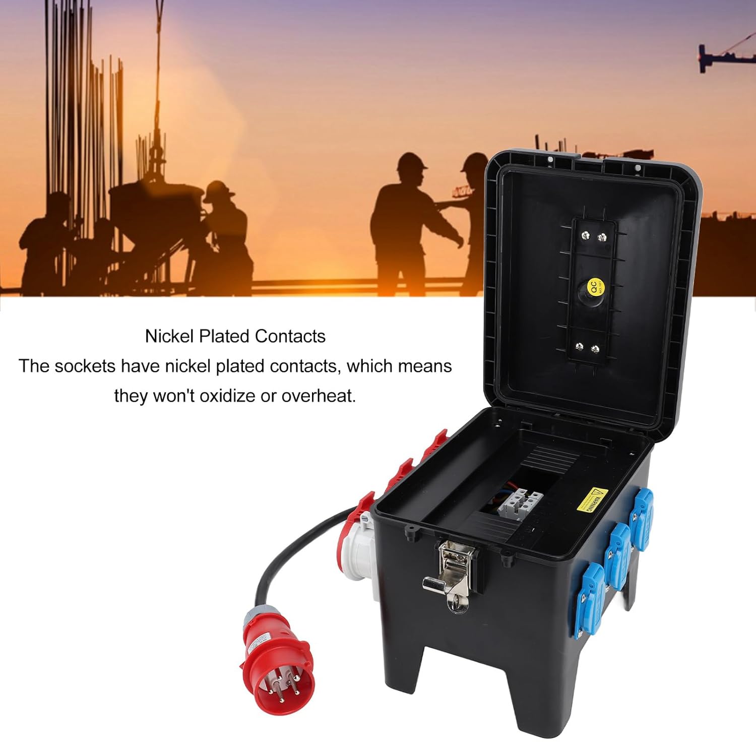 Fockety Power Distribution Box, Compact Electrical Box with Cable & Handle, IP65 Enclosure, IP44 Socket, Portable Power Center for Jobsite, Generator, RV, Outdoor Use