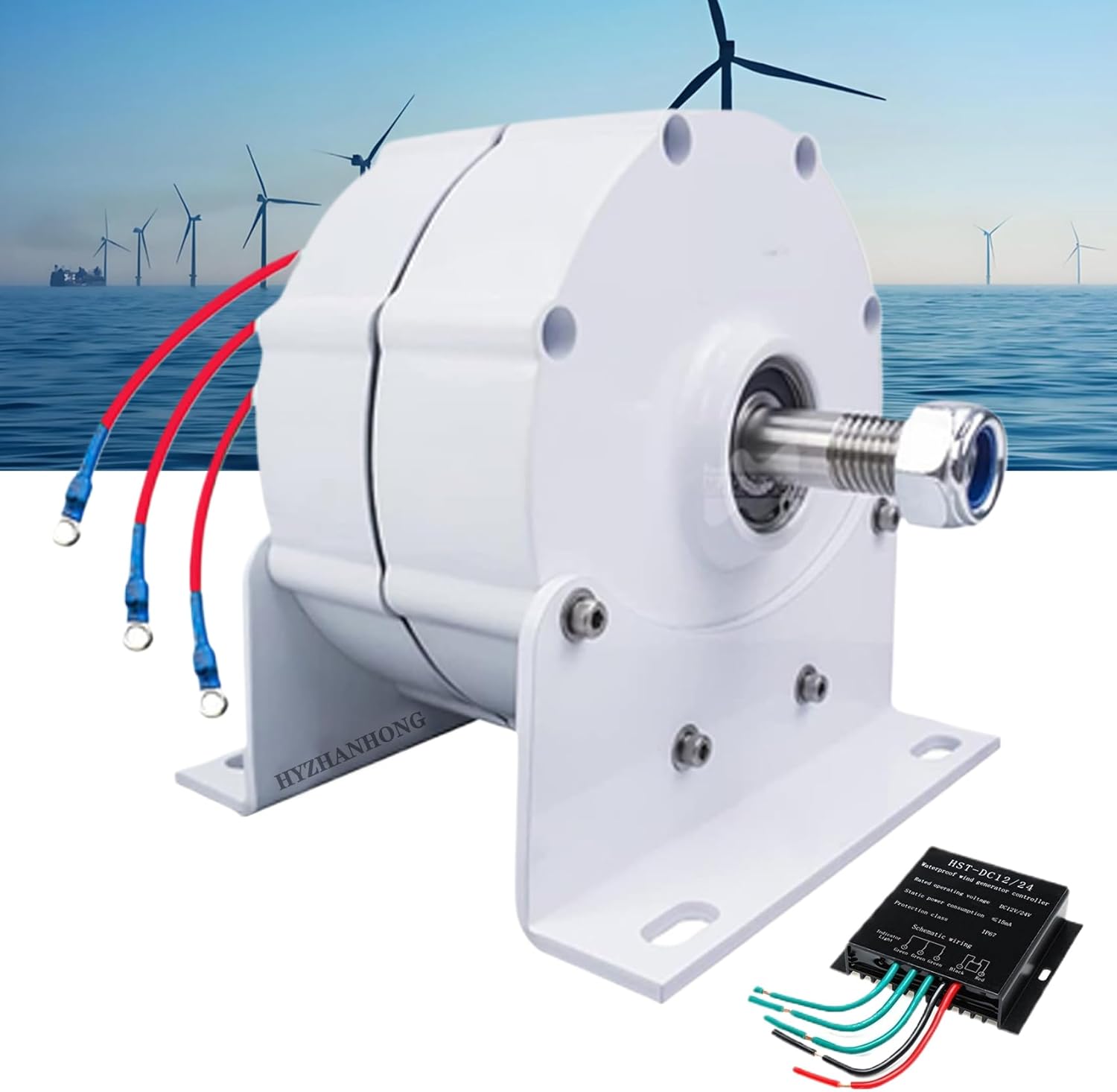 2000W-4600W 48V 3 Phase AC Wind Generator with Base,110V/220V Gearless Permanent Magnet AC Alternators with Controller for Wind Water Turbine