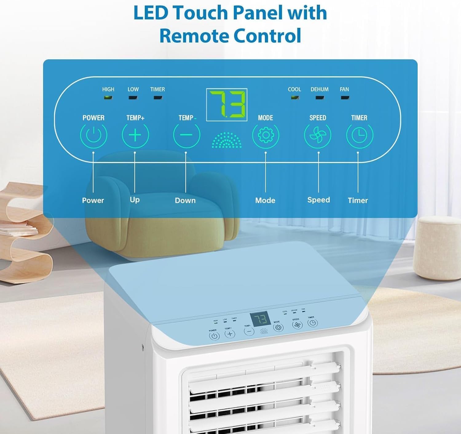 Portable Air Conditioner - 8,000 BTU, 3-In-1 Functionality (Cooling, Dehumidifier, Fan), Quiet Operation (