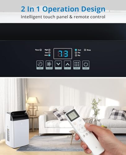 Portable Air Conditioners, 14000 BTU AC Unit with Remote Control, Energy Efficient Quiet Operation for Bedroom, Office, Dorm Rooms Up to 750 Sq. Ft, 24H Timer, White