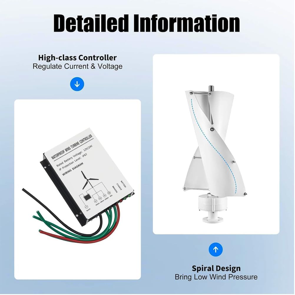 12000W Wind Turbine Generator, 12V 24V 48V Small Windmill Portable Vertical Wind Power Turbine Generator Kit with Charge Controller