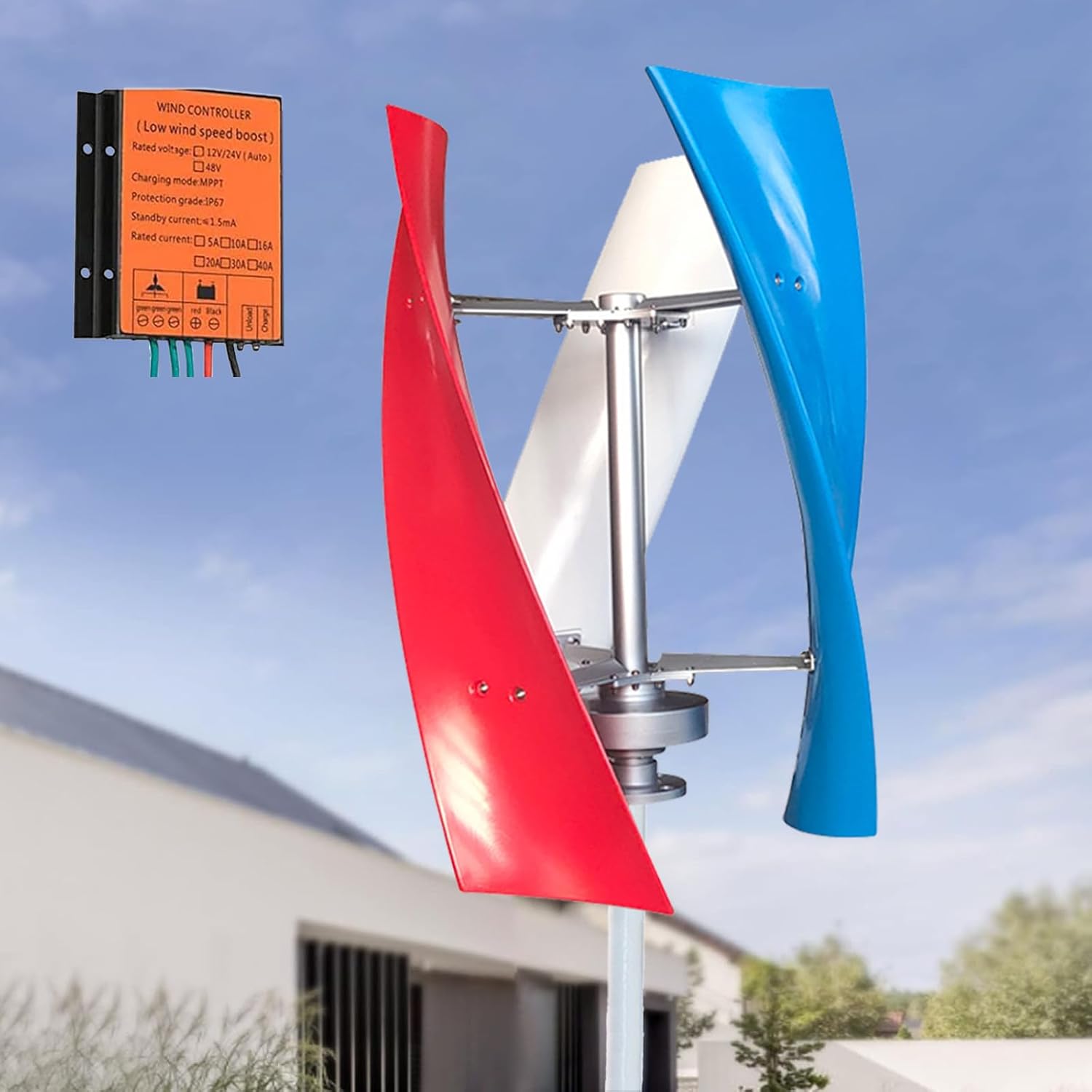 6000W Vertical Wind Turbine Generator Kit - 12/24V 3-Blade System with Controller for Boats, Homes, Gazebos & Businesses - Efficient Renewable Energy Solution for Off-Grid Power