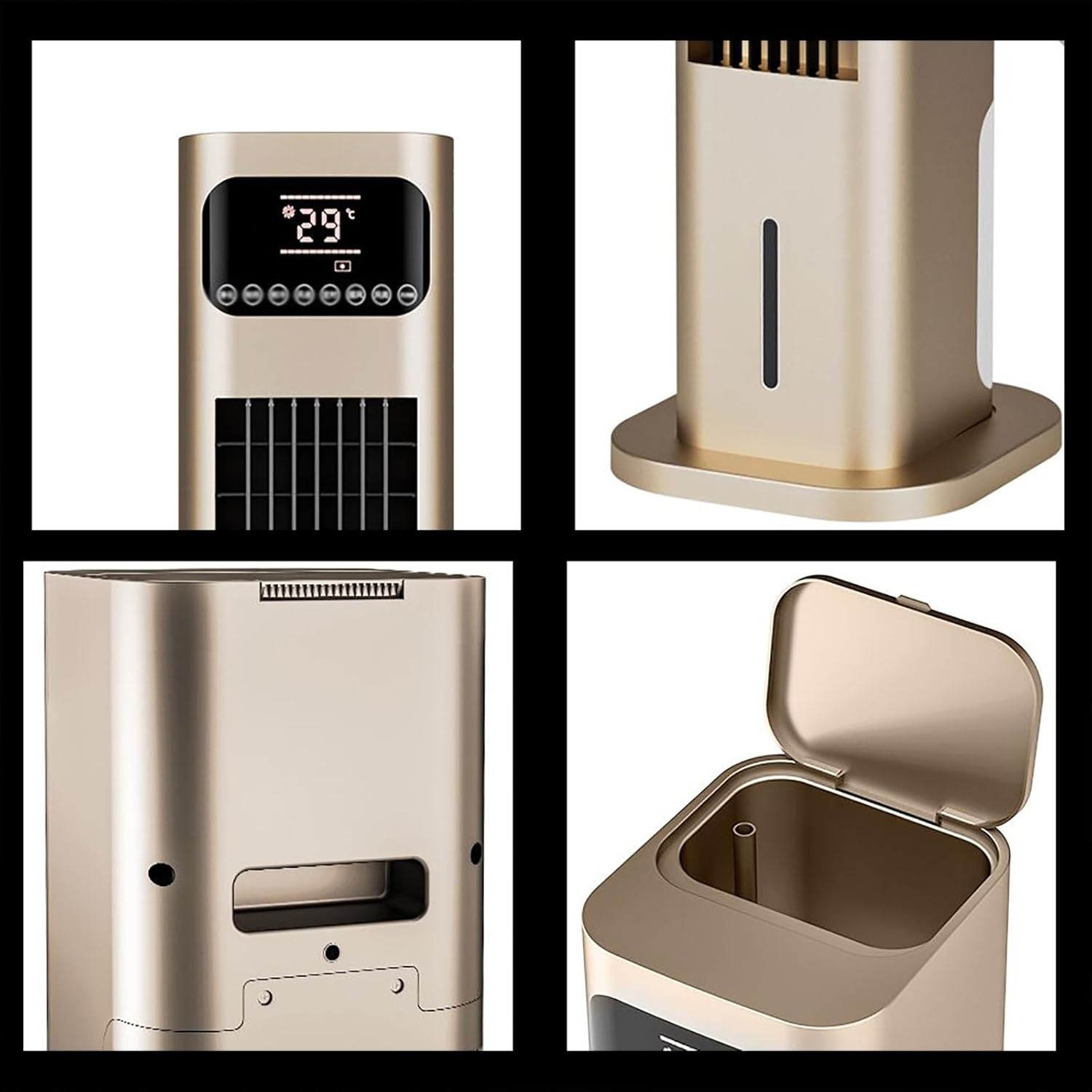 Cold Air Fan for Heating and Cooling, Bladeless Cooler Fans with Double Water Tanks, Remote Control Wide Angle Cold Fan(Gold)