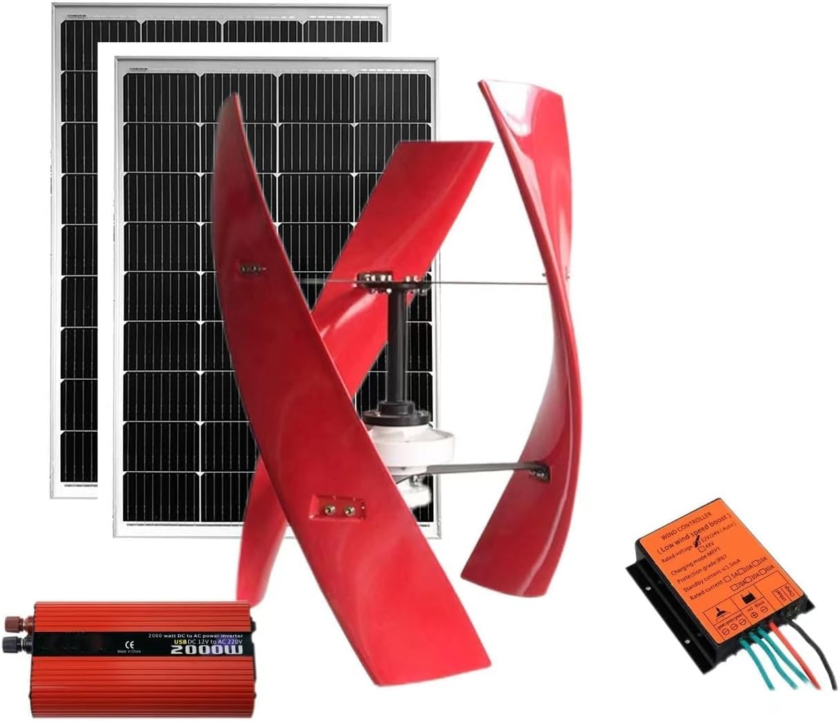 CHRISK 9000W Wind Turbine Kit Wind Turbine with Controller + 2000W Inverter + 100W *2 Solar Photovoltaic Panel Vertical Axis Maglev Wind Turbine