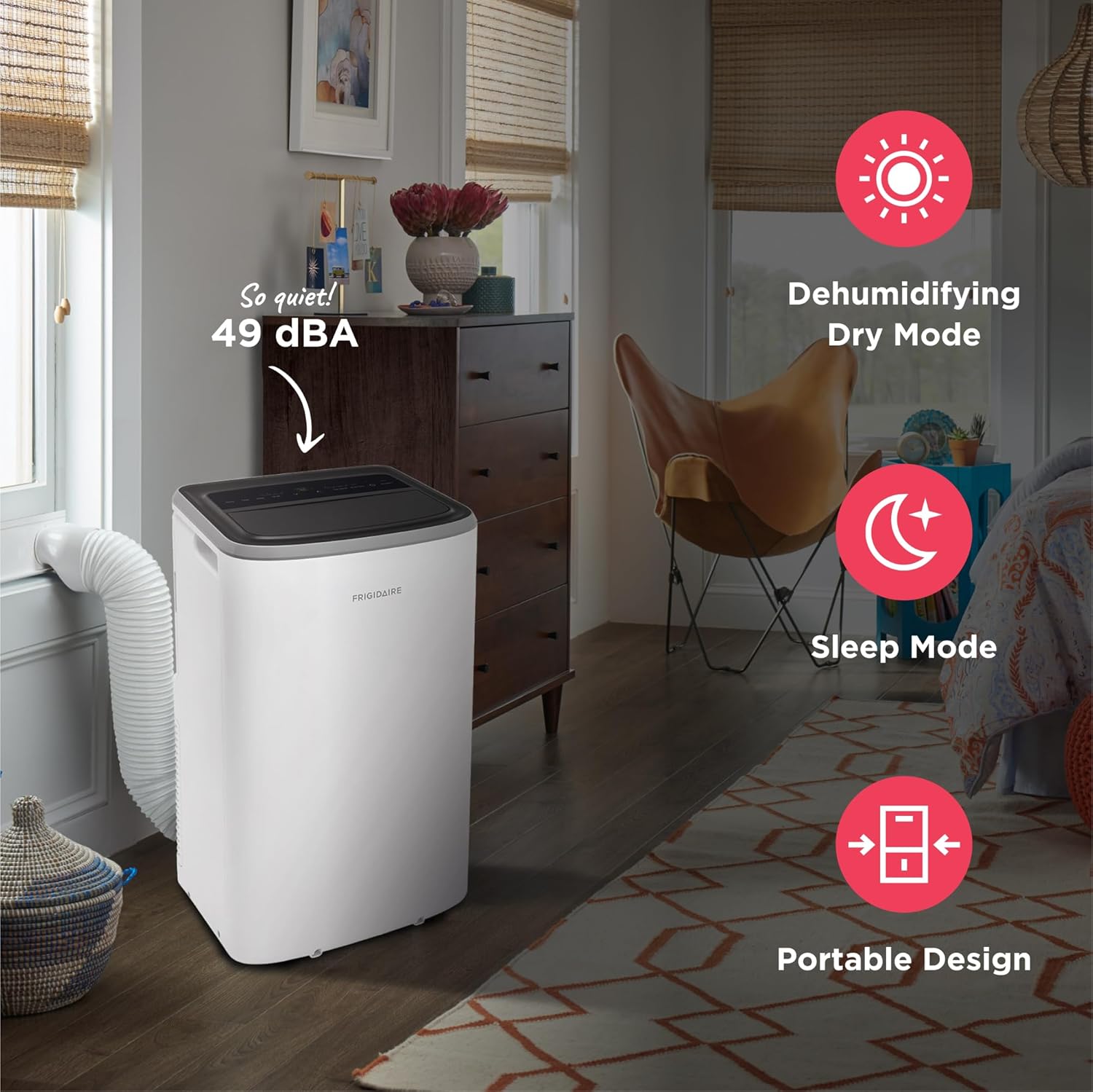 Frigidaire 3-in-1 Portable Room Air Conditioner 10,000 BTU (ASHRAE) / 6,500 BTU (DOE), Cools Up to 450 Sq. Ft., Quiet Operation, Dehumidifying Dry Mode, White