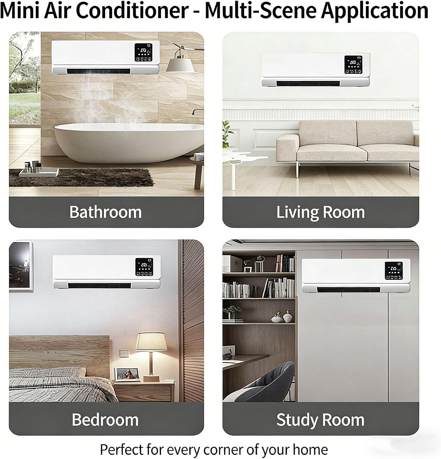 Portable Air Conditioner 2 In1 Mini Wall Mounted Smart Cooling and Heating Air Conditioner Fan for Bedroom Heater AC Unit Heating System Combo for Bathroom Office, RV(White)