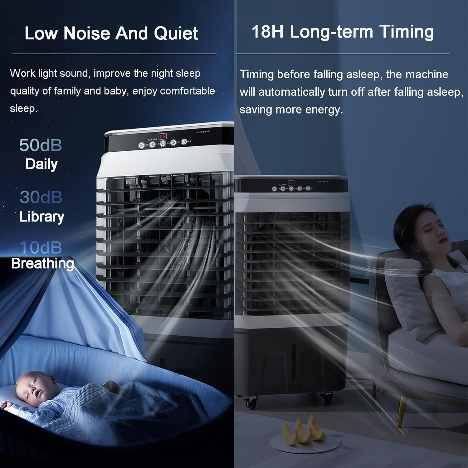 PINNKL Portable Evaporative Cooler, Air Cooler, 120°Oscillation Swamp Cooler, 4 Universal Wheel, 3 Wind Speeds for Outdoor Indoor Use