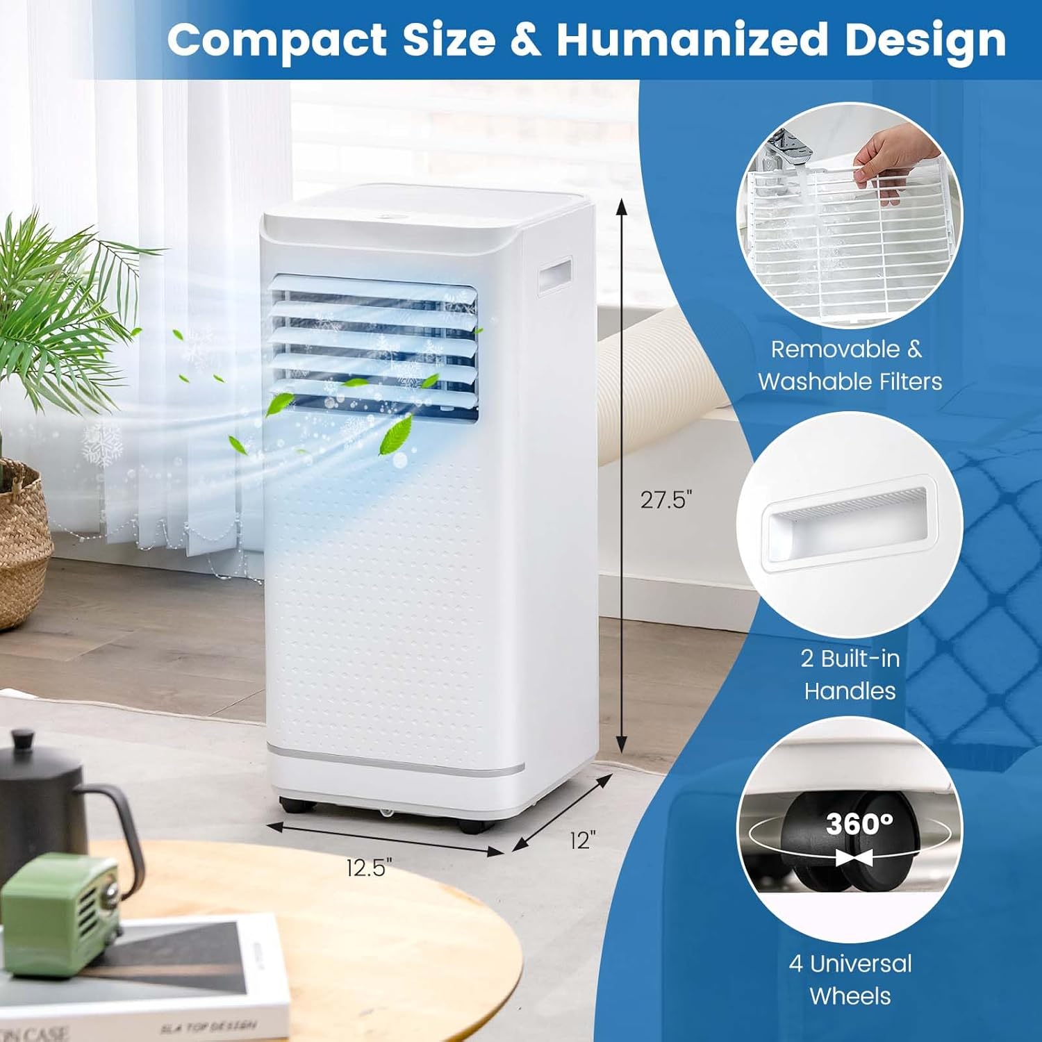 SIMOE 10000 BTU Portable Air Conditioners, Room Portable Air Conditioner Cool Up to 350 Sq.Ft, with Remote Control, 24H Timer, LED Display, Child Lock, with Dehumidifier & Fan Mode, Sleep Mode