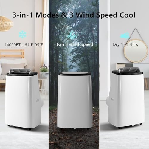 14000 BTU Portable Air Conditioners, 3-in-1 Cooling AC Unit w/Dehumidifier & Fan Mode for Rooms Up to 750 Sq. Ft, Remote Control, Sleep Mode, Low Noise,24H Timer, 3 Speed, Auto Swing for Home,Totel