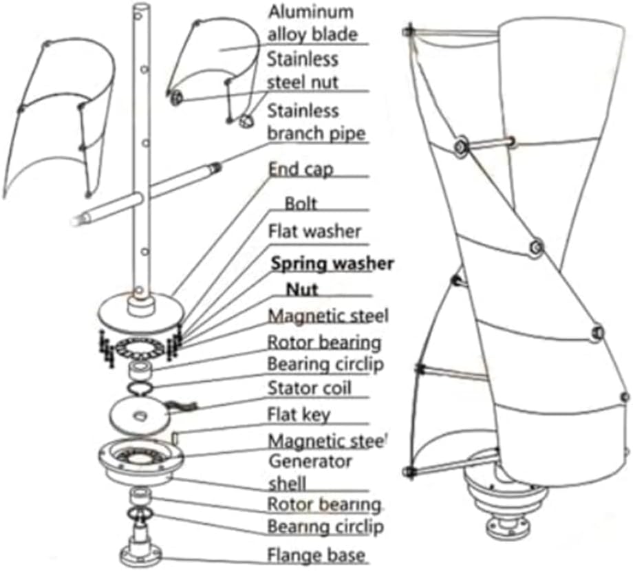 Wind Turbine 10 Blade 5000W 12V 24V 48V Spiral Wind Turbine Generator with Controller IP67 Wind Turbine Power Generation Low Noise for Solar Power Generation System