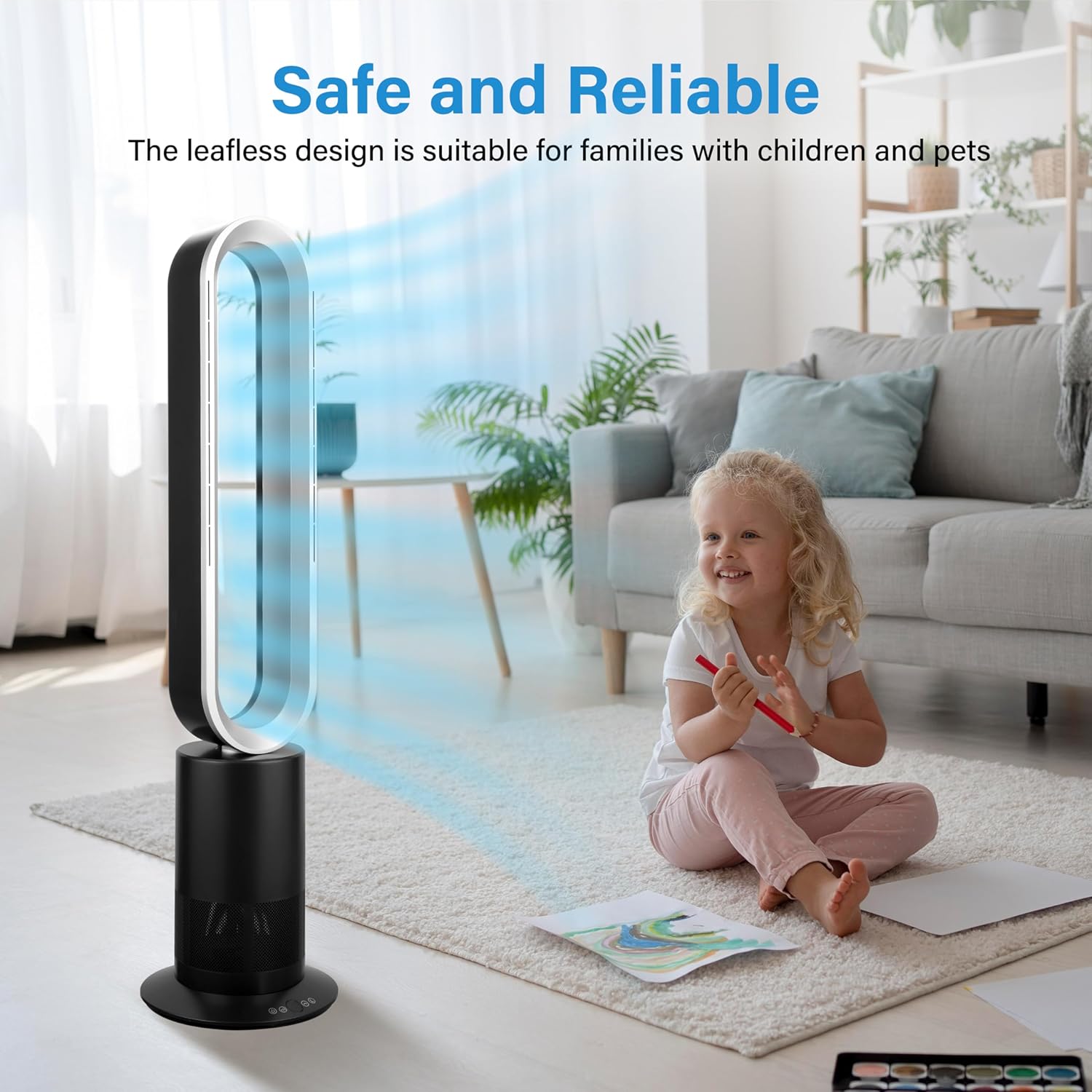 Simple Deluxe 45 Inch Bladeless Tower Fan with Remove, Cooling Fan for Indoor Use, Oscillating Fan for Home Bedroom