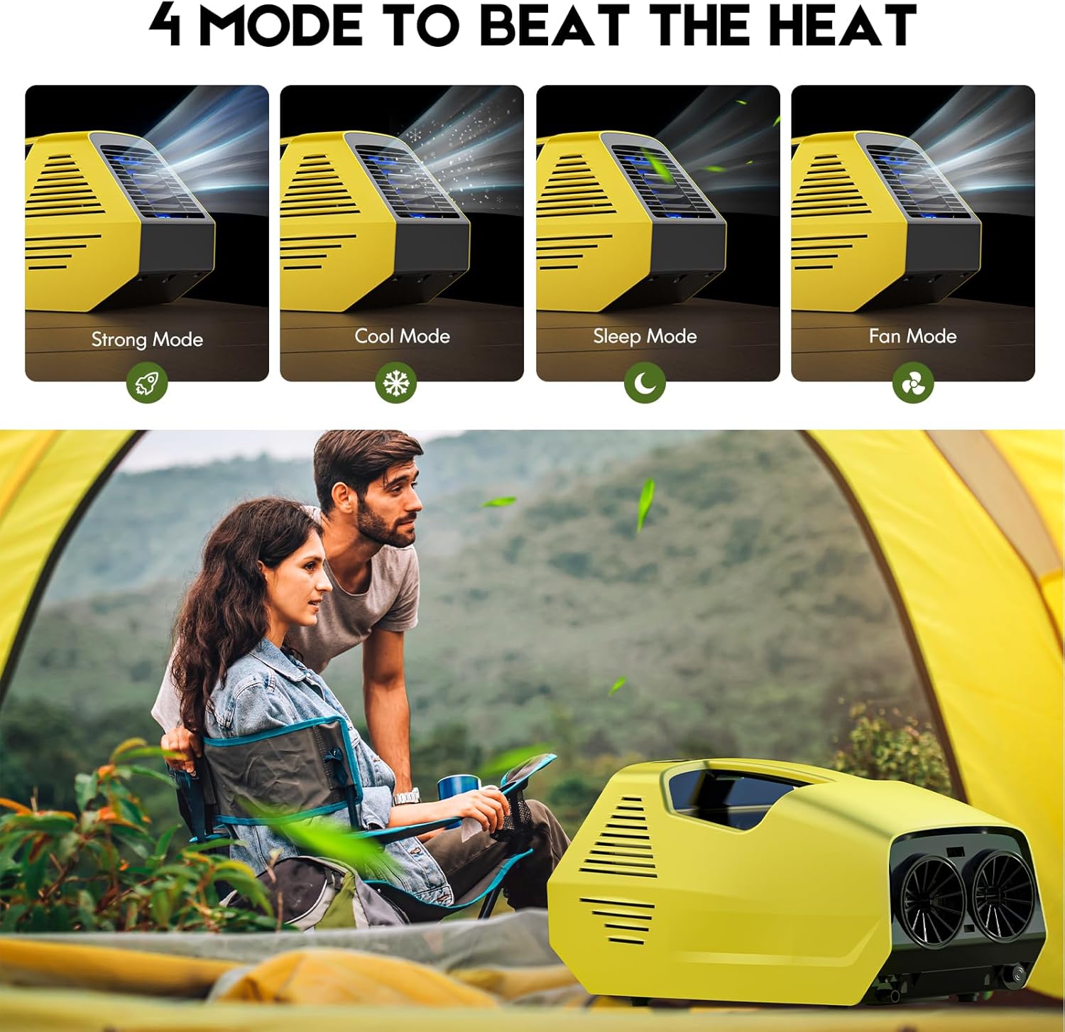 Portable Air Conditioners, 2380BTU Rapid Cooling Outdoor Air Conditioner, 240W Low Power Consumption Camping Air Conditioner for Tent, RV, Truck,Van, Car (Battery Not Included) - Yellow