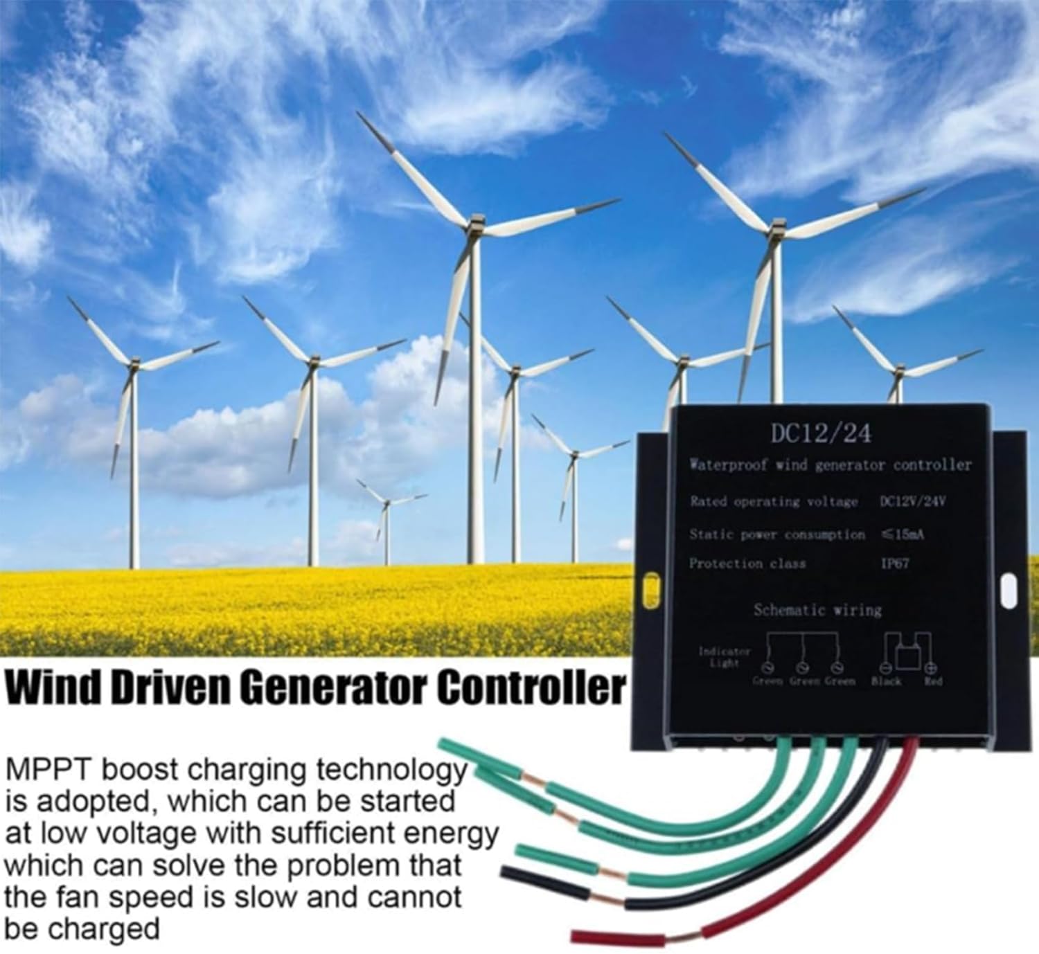 12v, 48V,Wind Turbine Controller Ip67 Waterproof 5000W MPPT Wind Turbine Charge Controller with Overcharge Protection and Display (Black 12V 24V 48V 220V)