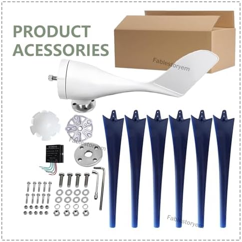 12000W Wind Turbine 12V/24V/48V Vertical Generator Kit - 5 Blade 3 Phase AC Permanent Magnet Windmill for Home, Terrace, Chalet, Motorhome - Navy 48V