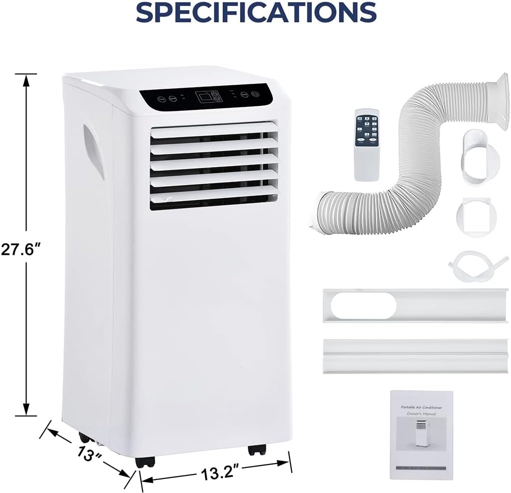 8,000 BTU Portable Air Conditioner with Remote Control and Window Installation Kit , 3-in-1 AC Unit with Fan & Dehumidifier Cools up to 350 sq. ft Floor Air Conditioner for Room, Office, Dorm, Bedroom
