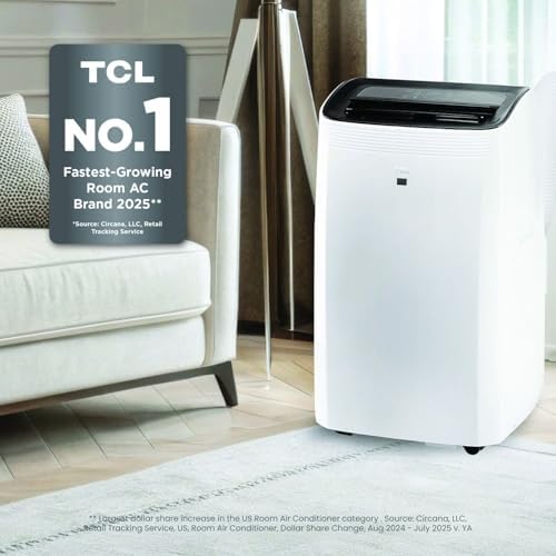 TCL H10PH36W 10,00 SACC BTU Smart Portable Air Conditioner with Heat, Fan & Dehumidifier Modes, 450 Sq. Ft, Remote Control, Compatible with Alexa/Google Assistant, Install Kit Included, White