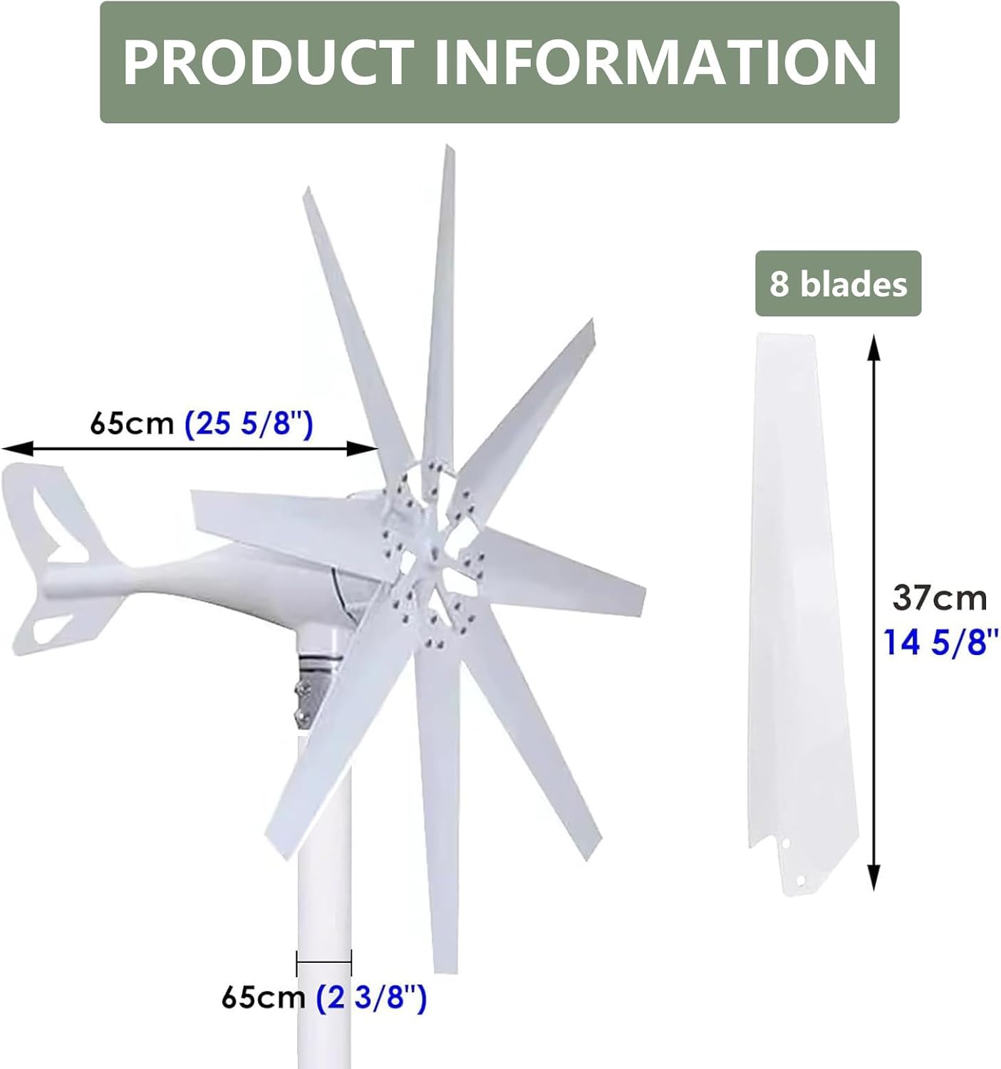 12000W Wind Turbine Generator Kit - 8-Blade Design, Solar Wind Hybrid Controller for 12V/24V/48V, Efficient Small Windmill for Home Energy, Eco-Friendly Renewable Power Solution