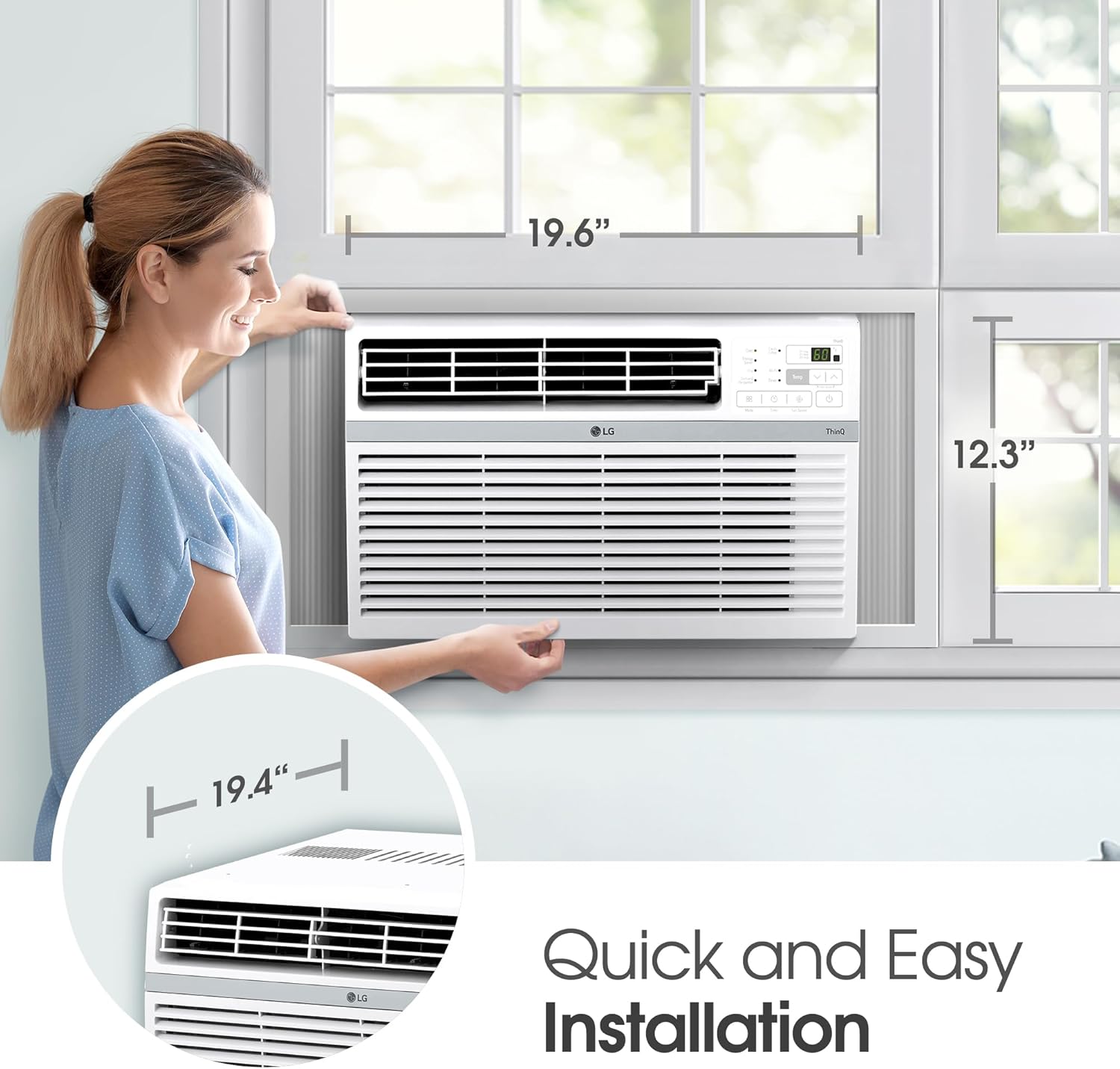 LG LW1024RSMX Window Conditioner, Wi-Fi Enabled w/Remote, 450 Sq.Ft, 4-Way Air Deflection, 3 Cooling and Fan Speeds, 115V, 10,000 BTU, White