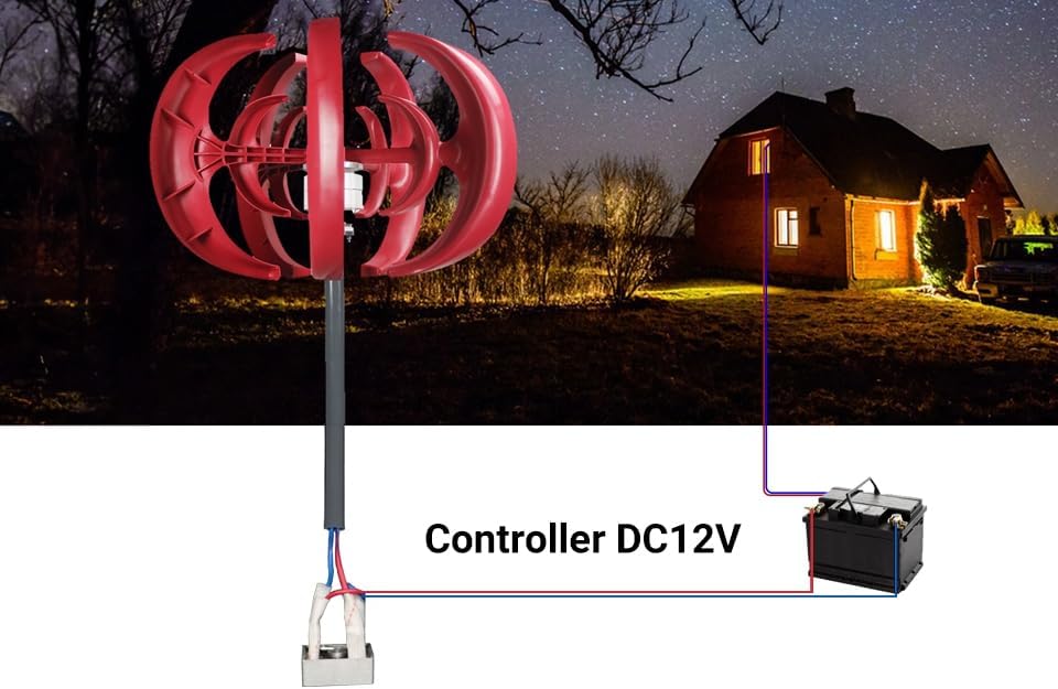 5 Blades Wind Turbines Generator, DC12V Wind Vertical Axis Generator Kit for Home Hybrids Streetlight Use, Electromagnetic Electricity Producer Equipment [600W] Red