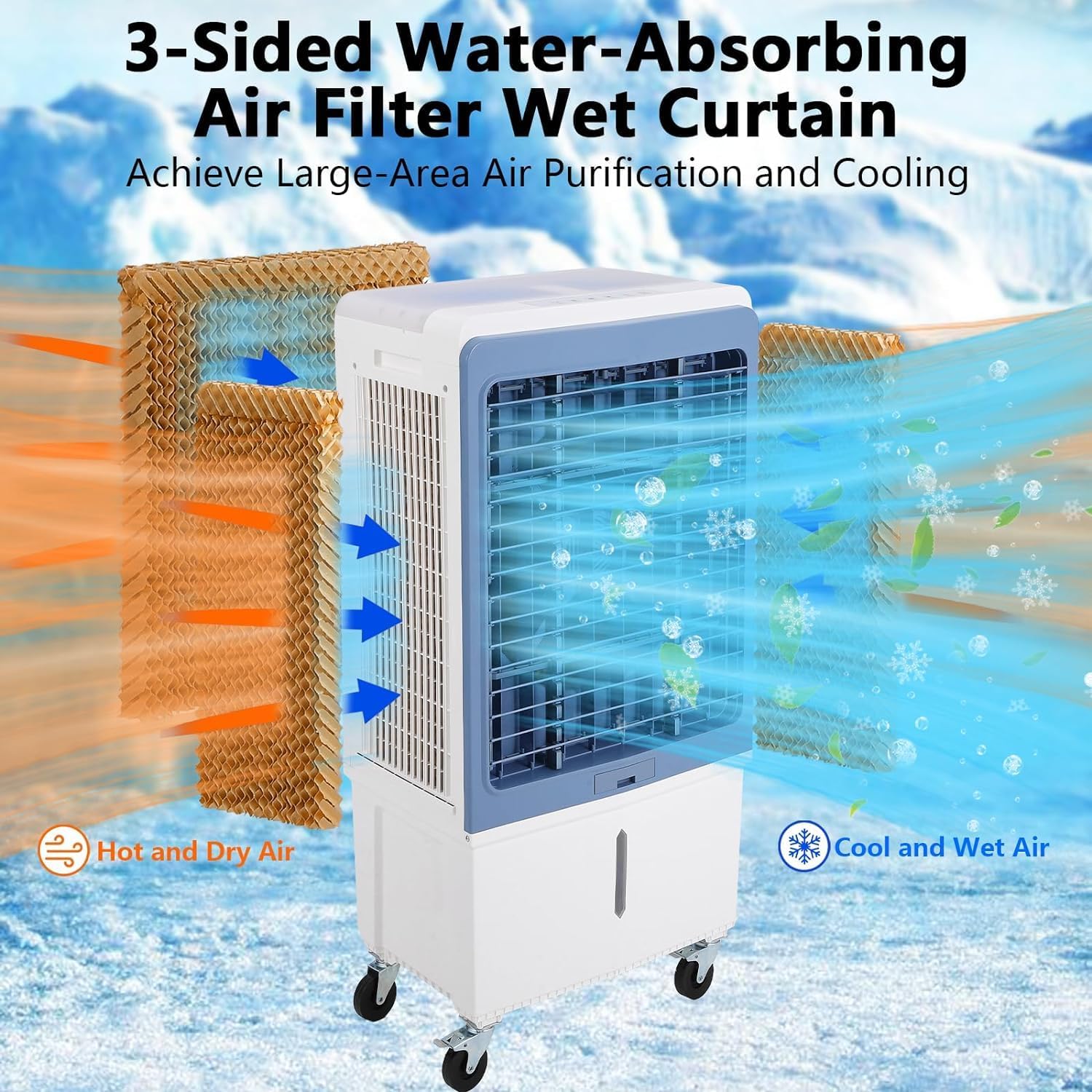 Evaporative Air Cooler, 4100CFM Swamp Cooler Air Conditioner with 4 Ice Packs & Remote Control, 3 Modes & Wind Speeds, 12H Timer, 8.4 Gallon Water Tank, for Outdoor, Indoor, Garage (13.2 Gallon)