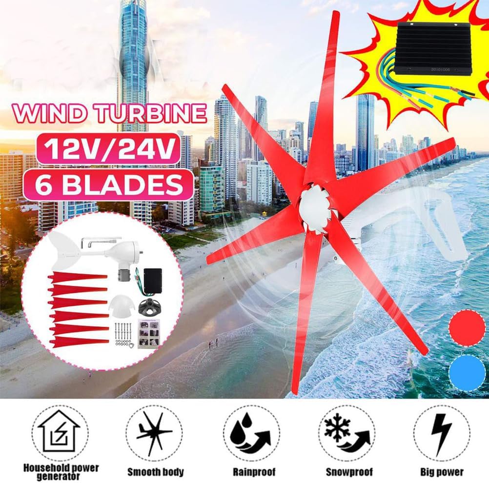 12v,BAOJUHUIKANG 12V/24V/48V 6 Blade Home Wind Turbine Generator Kit with Controller And 3-Phase Alternator, Small Windmill Generator for Home Park Boat,12000W-220V