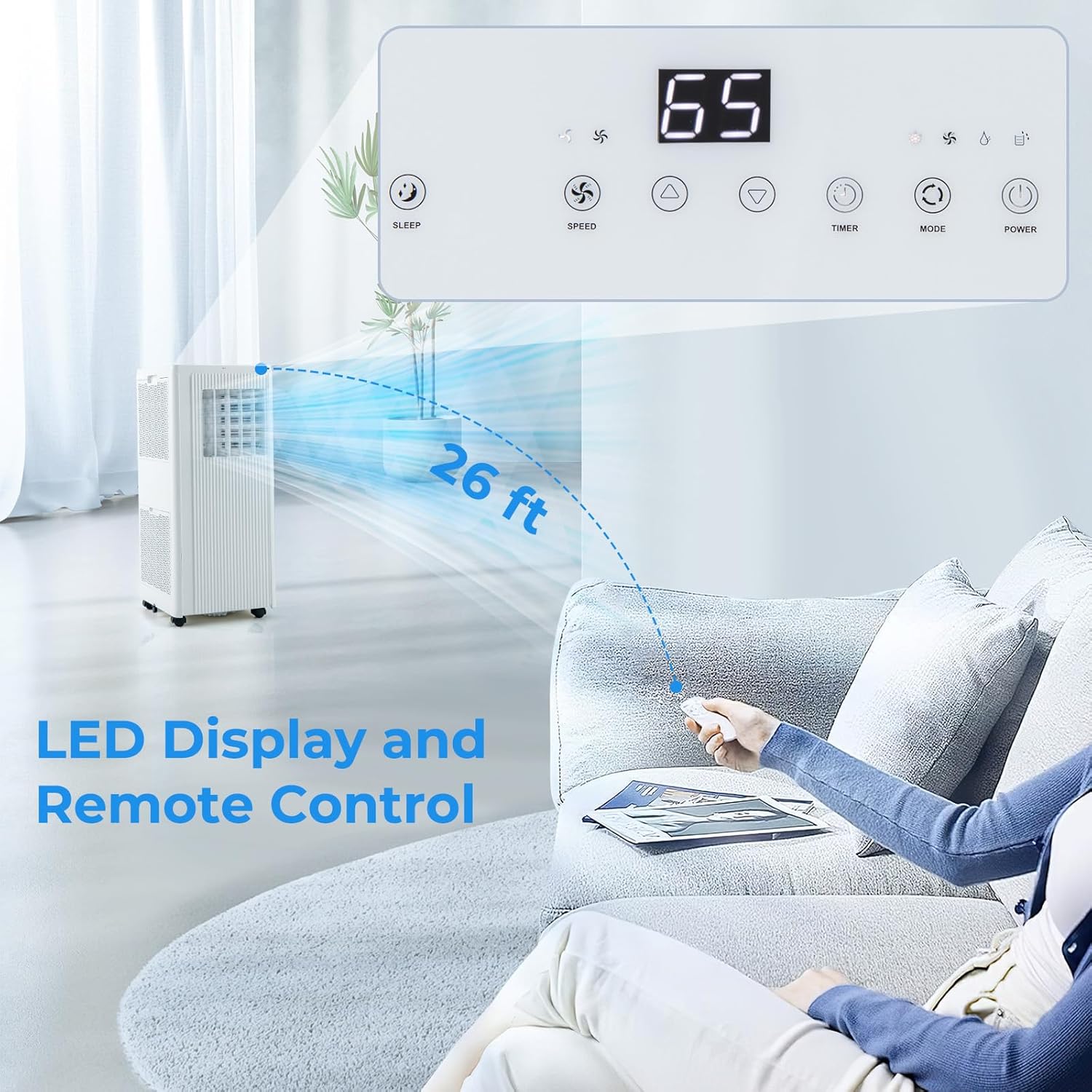 ARLIME Portable Air Conditioner 10000 BTU, 3-in-1 AC Unit w/Dehumidifier, Cool, Fan, 350 Sq.FT Cooling Area, Air Cooler with LED Display & Remote Control, Sleep Mode & 24H Timer, Window Kit Included