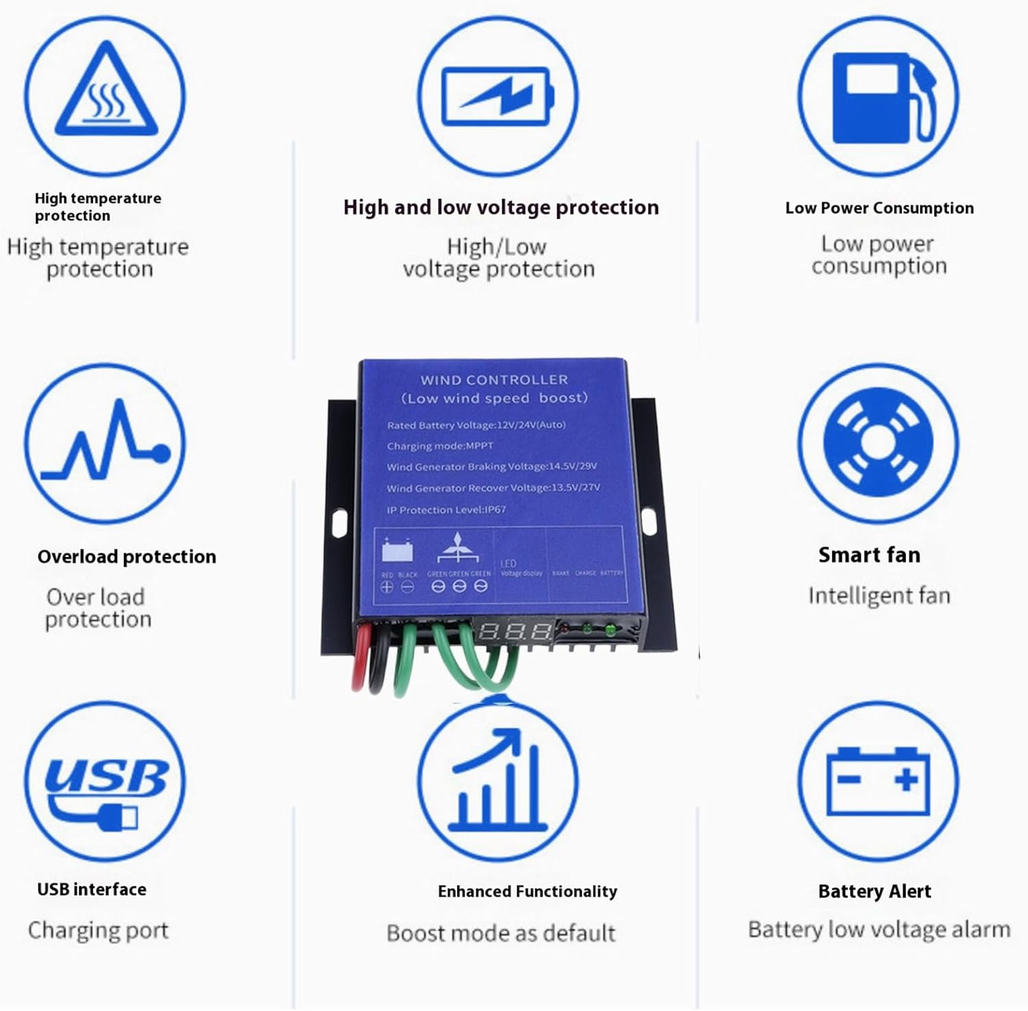Small Wind Generator Controller 9000W 12V-220V with LED Indicator MPPT Control Method Wind Turbine