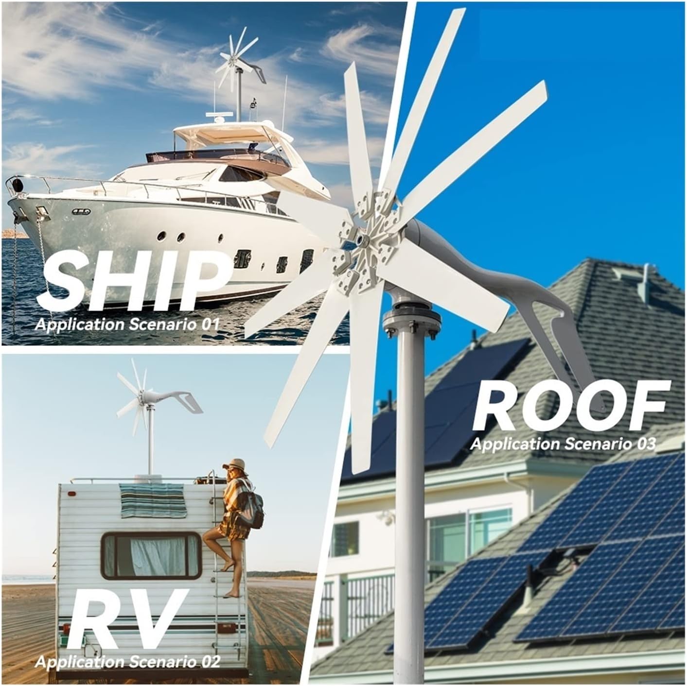 Wind Turbine, Wind Energy Turbine Generator 2000w 12v 24v 48v 8 Blades with Off Grid System Mppt and Hybrid Charge Controller for Home Use(Turbine Only,12V)