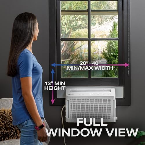 GE Profile ClearView Window Air Conditioner 8,300 BTU, WiFi Enabled, Ultra Quiet for Medium Rooms, Full Window View with Easy Installation, 8K Window AC Unit, White (Renewed)
