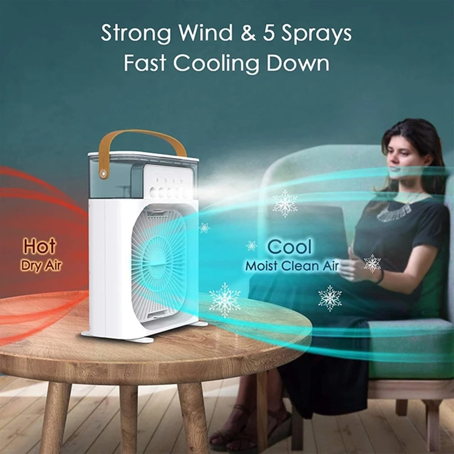 Mini Portable Air Conditioner, Usb Evaporative Cooler, 3 Speed Adjustment, 7 Color Led Humidifier, Office And Outdoor Dual Use (Black)