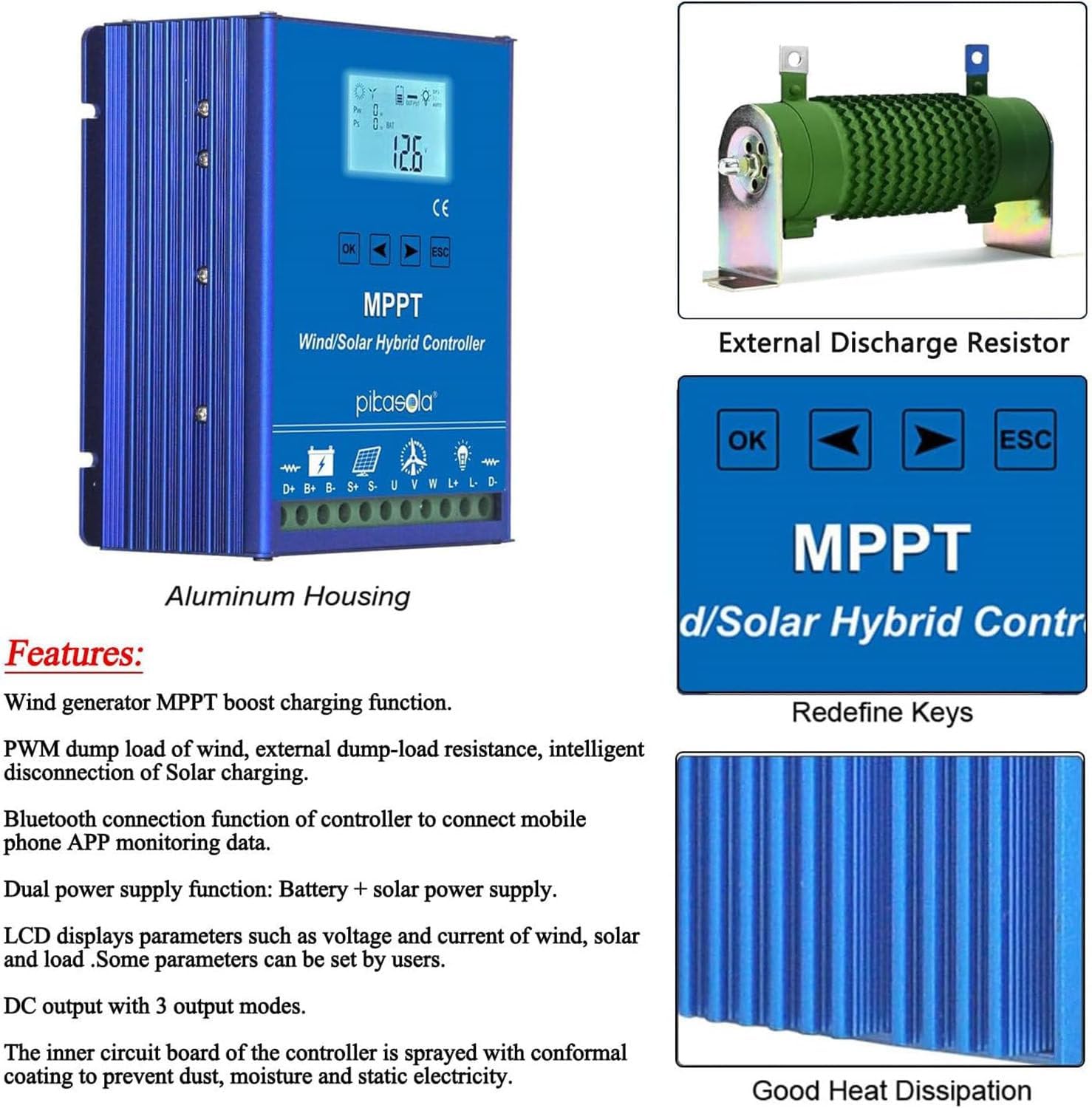 Wind Turbine Generator Solar Panel 12v/24v/48v Auto Regulator,4000/6000/8000w Wind Solar Hybrid Charge Controller,Mppt Charge Boost Controller 24V-6000W