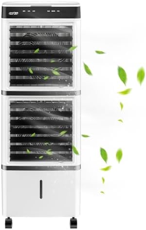 Cooling Fan/ Evaporative Air Cooler with Remote, Portable Air Conditioners Fan, Swamp Cooler with 14L Tank, 3 Speeds, 12H Timer, Tower Fan for Room Office Garage Indoor Outdoor Use(95cm(37.4in))