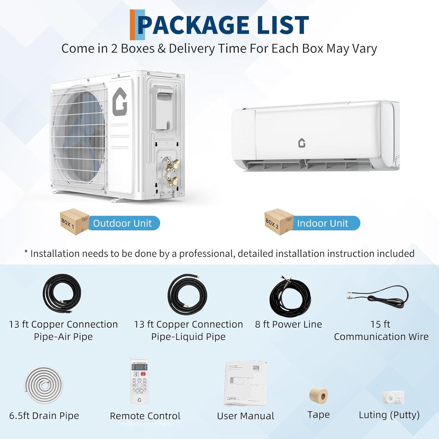 18000 BTU Mini Split Air Conditioner, 21 SEER2 208-230V Split Unit Ac and Heat Cool Up to 1250 Sq.Ft, Ductless Air Conditioner w/Complete Installation Kit,Remote,2.0 Wifi Control,Low Noise