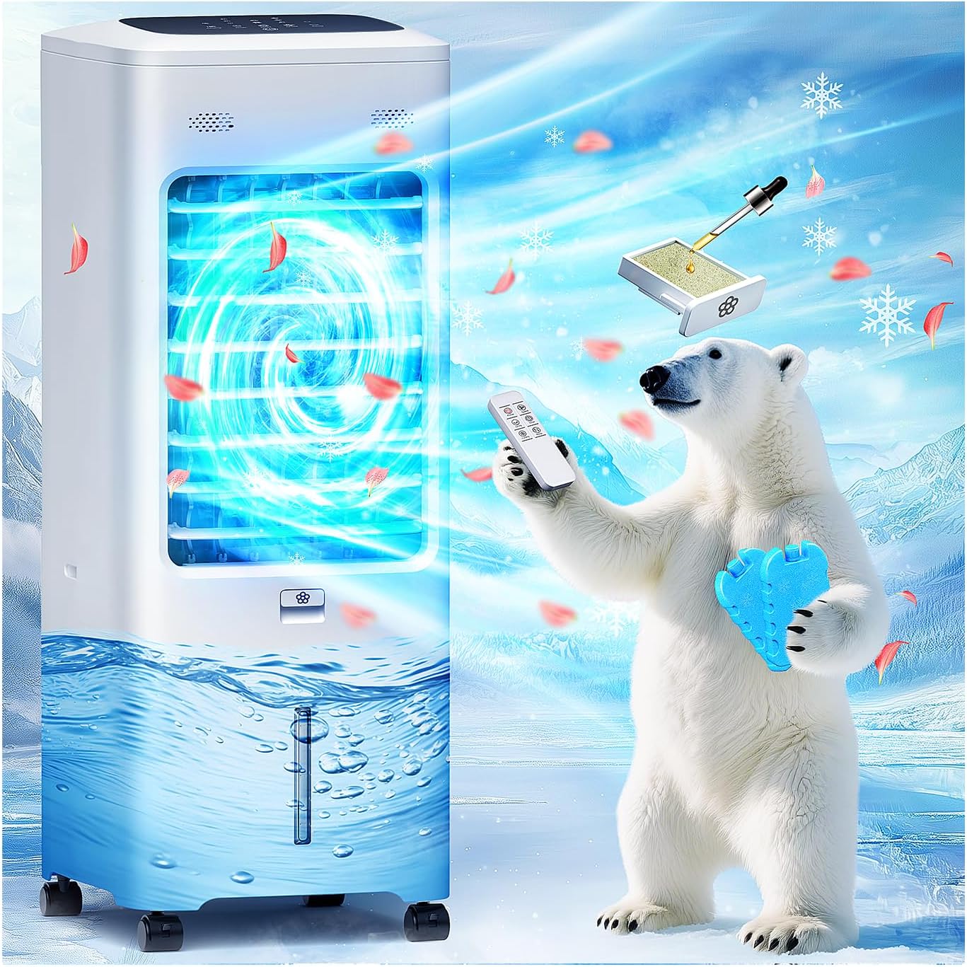 Windowless Air Conditioner Portable, Swamp Cooler Air Conditioner with 2 Gal Water Tank, Ventless Evaporative Air Cooler, 3 Modes, 3 Speeds, Timer, Remote, Swing, Suitable for Home Indoor Bedroom