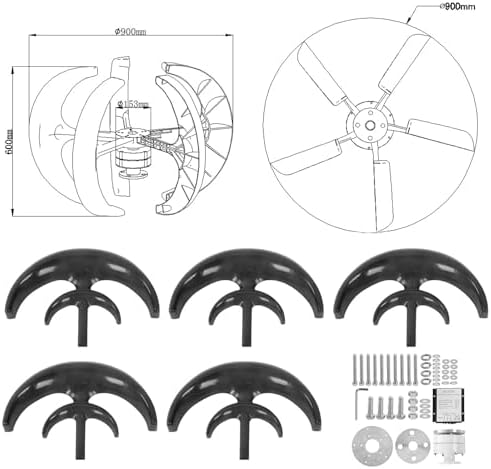 10000W Vertical Wind Turbine Generator Kit - 5 Blade 12V/24V Windmill with Controller for Eco-Friendly Home & Street Lighting, Renewable Energy Solution, Blue, Efficient Power Generation