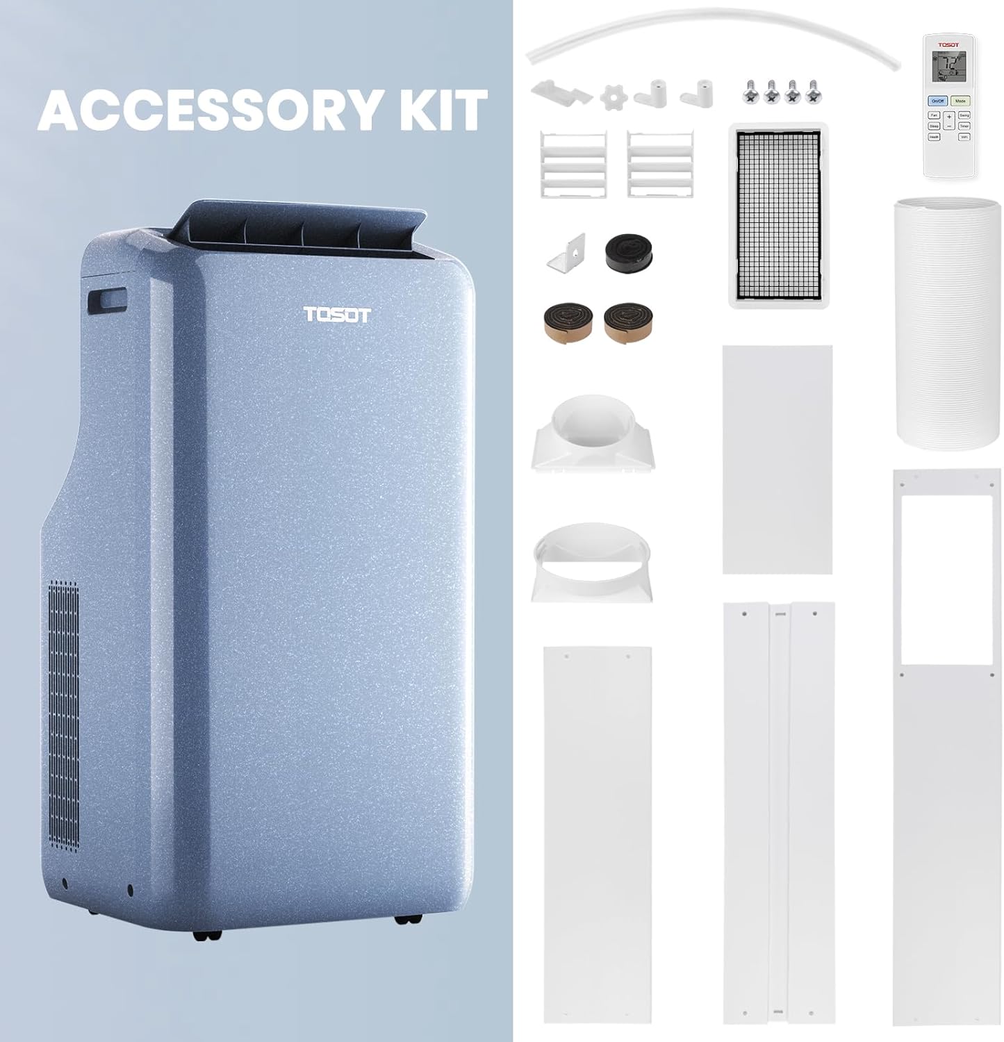 TOSOT 14,000BTU (9,600 BTU SACC) Wifi Portable Air Conditioner with Heating Mode, Cooling, Dehumidifier, Fan, Auto Swing, 24H Timer, for Large Rooms Up to 600 sq ft, AOMI Series, Steel Blue