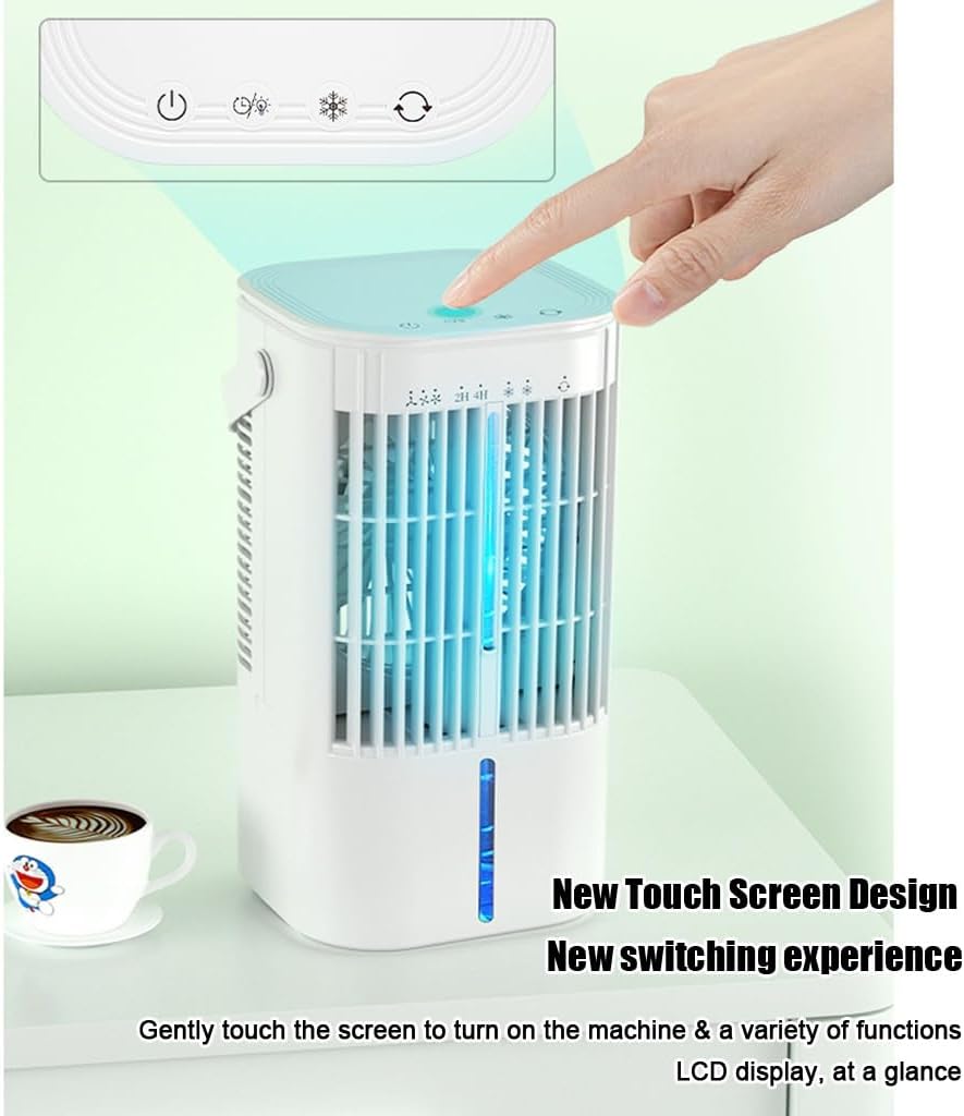 Portable Air Conditioner, Air Cooler Evaporative, Air Cooling Fan & Humidifier, 3 Speeds Mode 7 Colors LED Quiet Mini Air Conditioner Fan for Home Office(White)