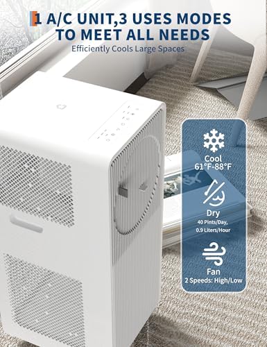 GAOMON 8000 BTU Portable Air Conditioners With Remote Control,3-In-1 Free Standing Cooling AC Unit With Fan & Dehumidifier,Smart/Sleep Mode,3 Speed,Auto Swing,24H Timer