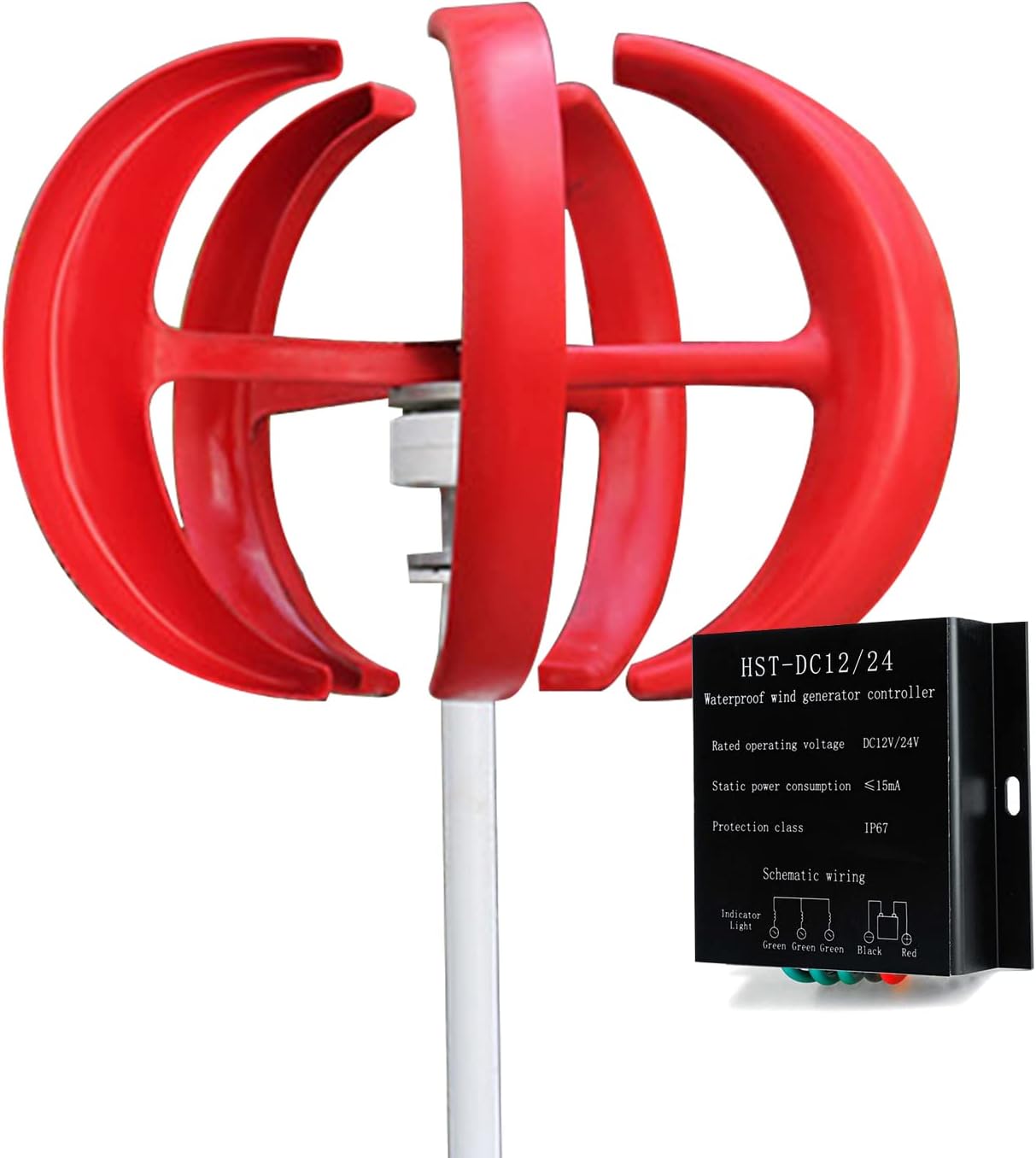 1500W Vertical Axis Wind Turbine Generator, 5 Blades Wind Turbine Kit 2M/S Wind Speed Starting Wind Power Generator for Home, Camping,24v