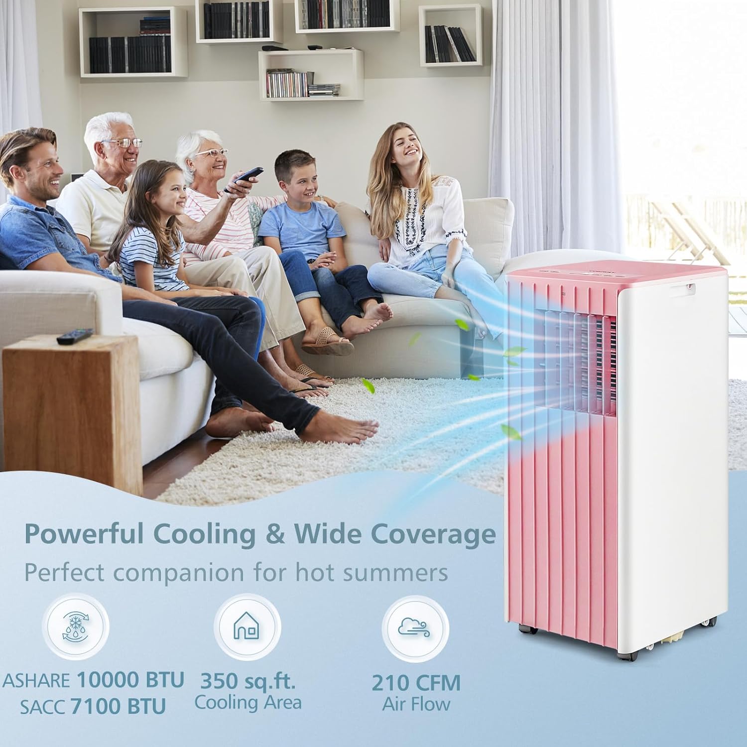 SIMOE 10,000 BTU Portable Air Conditioners, Cools up to 350 Sq.ft, Portable AC Built-in Cool, Dehumidifier, Fan Modes, Room Air Conditioner with Remote Control/Installation Kits, Pink